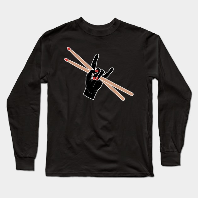 Female Drummer Salute Long Sleeve T-Shirt by NeonSunset